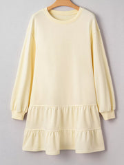 Double Tiered Ruffle Hem Long Sleeve Loose Mini Dress OutfitFlow