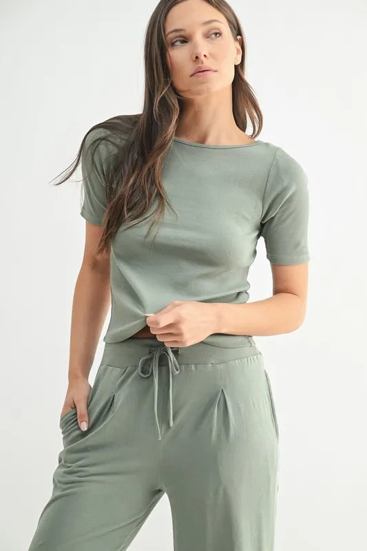 MONO B Vintage Ease Pima Cotton Tee and Pants Set OutfitFlow