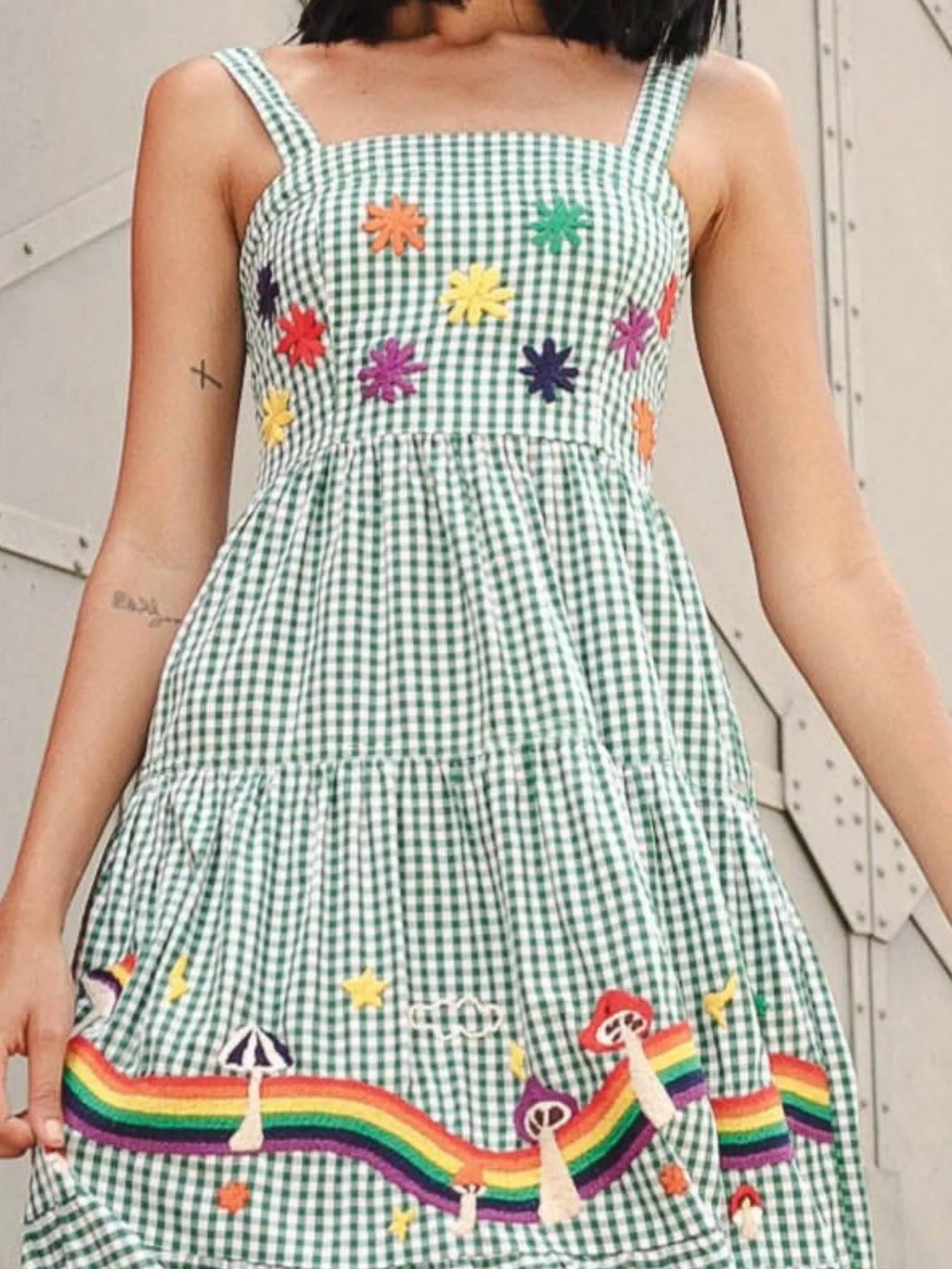 Embroidered Square Neck Tiered Maxi Cami Dress OutfitFlow