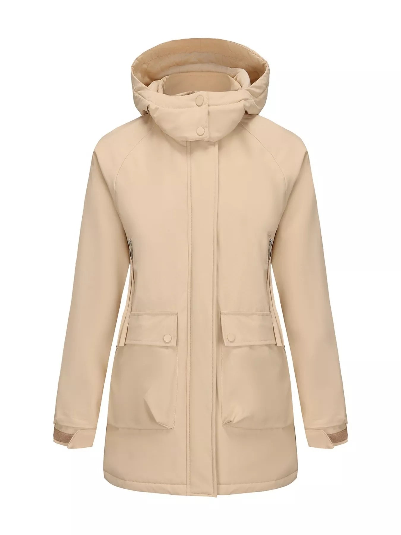 Full Size Zip Up Hooded Parka Outerwear Plus Size Beige OutfitFlow