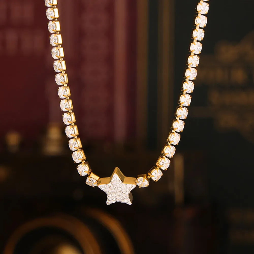 Titanium Steel Zircon Star Necklace OutfitFlow