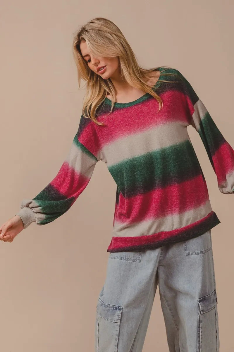 BiBi Striped Gradation Print Knit Top Trendsi