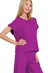 Zenana Rolled Sleeve Top and Pants Sweater Set OutfitFlow