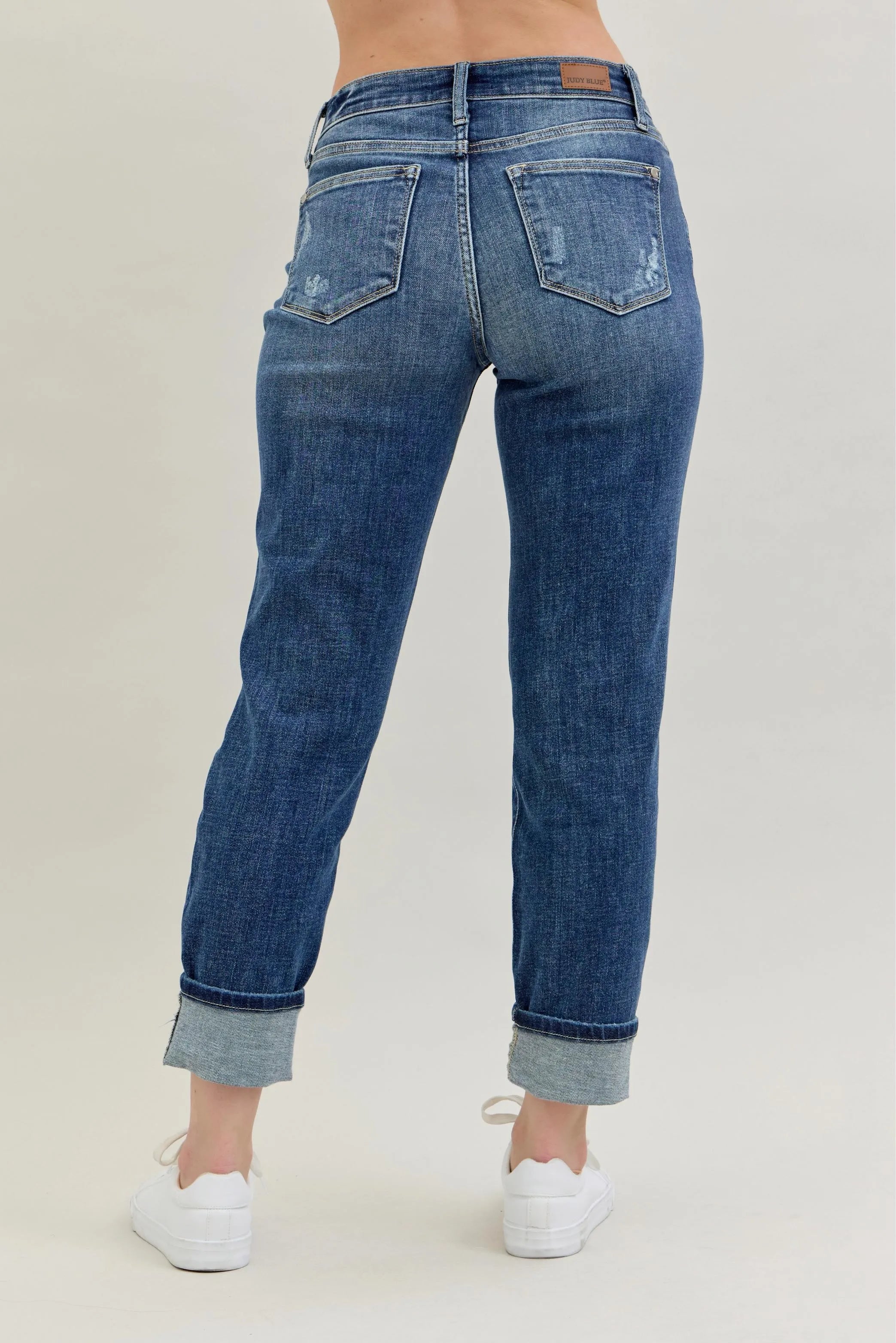 Judy Blue Full Size Mid Rise Cuffed Destroy Bf Jeans Plus Size OutfitFlow