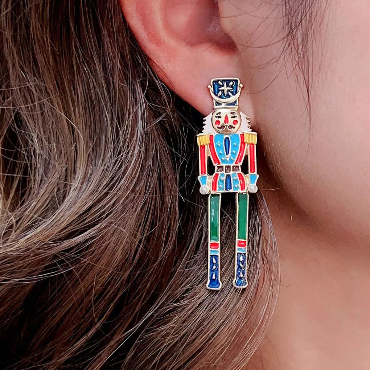 Christmas 18K Gold-Plated Nutcracker Soldier Earrings Blue onesize OutfitFlow