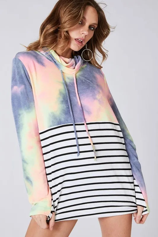 BiBi Tie Dye French Terry Cowl Neck Top OutfitFlow