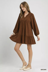 Umgee Corduroy Tiered Babydoll Dress OutfitFlow
