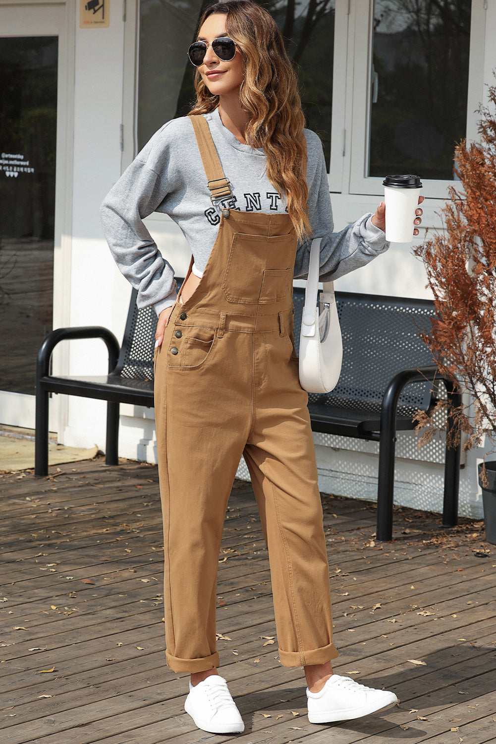 Wide Strap Buttoned Straight Overalls OutfitFlow