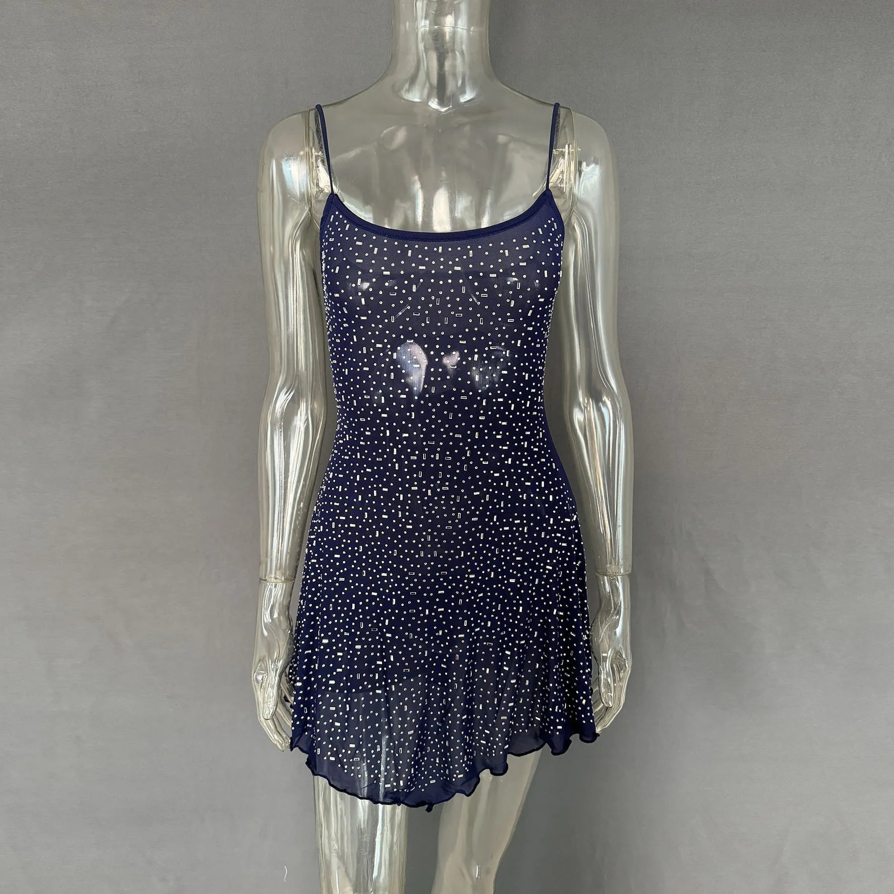 Rhinestone Decor Mini Cami Dress Royal Blue OutfitFlow