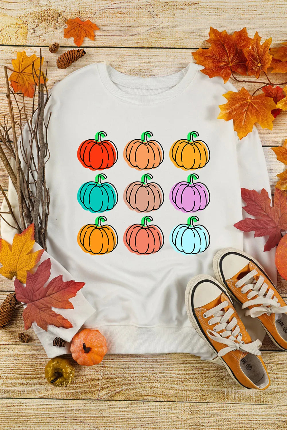 Pumpkin Graphic Long Sleeve Sweatshirt OutfitFlow