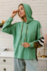 BiBi Plaid With Stripes Mix Match French Terry Hoodie OutfitFlow
