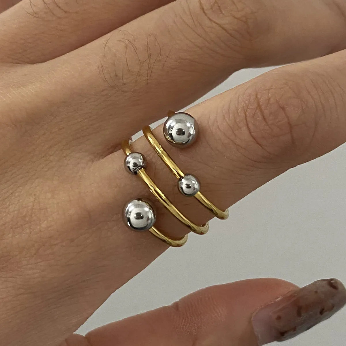 Two-Tone Stainless Steel Multi-Layer Spiral Ring Gold One Size OutfitFlow