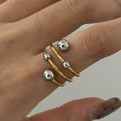 Two-Tone Stainless Steel Multi-Layer Spiral Ring Gold One Size OutfitFlow