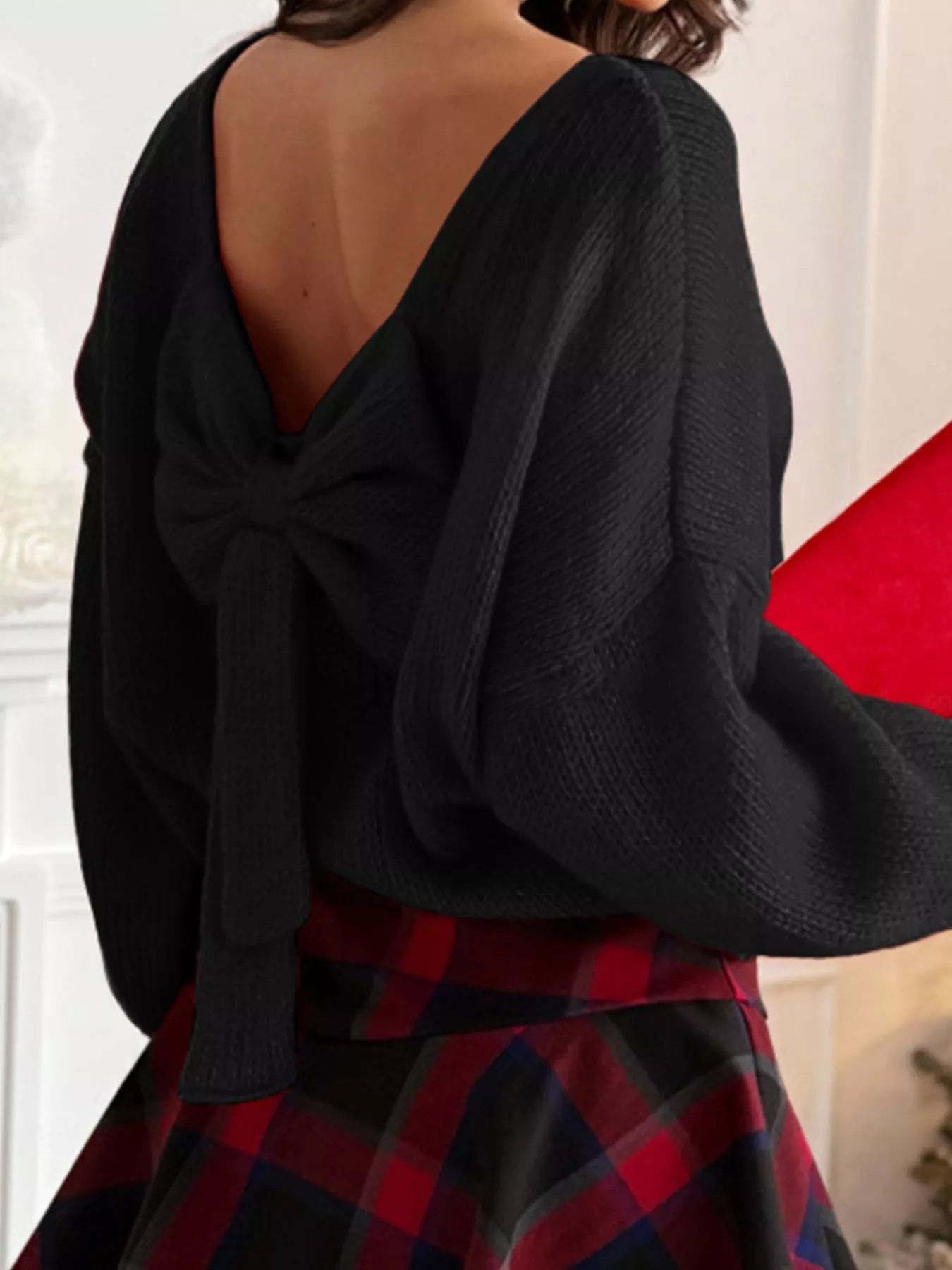 Bow Back Long Sleeve Sweater OutfitFlow