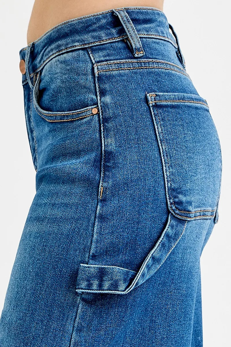 RISEN Full Size High Rise Wide Leg Patch Detailed Jeans Plus Size OutfitFlow