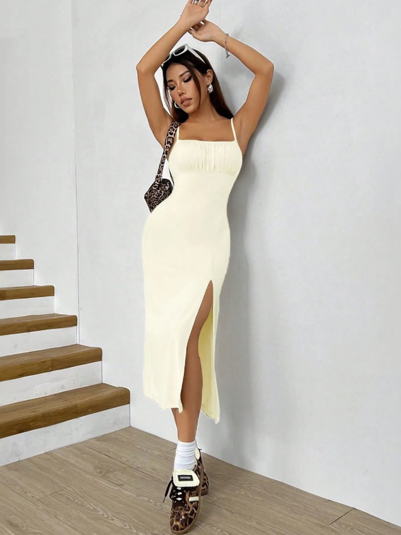 Slit Bodice Midi Cami Dress OutfitFlow
