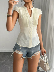 Button Up Cap Sleeve Shirt OutfitFlow