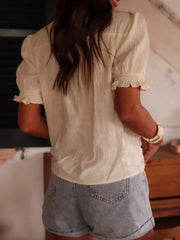 Embroidered Puff Sleeve Blouse OutfitFlow