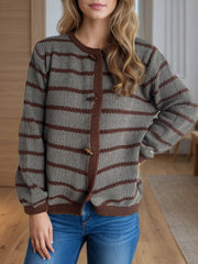 Outfit Flow - Striped Round Neck Long Sleeve Cardigan