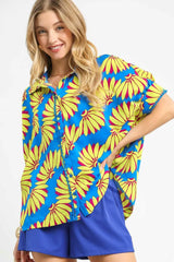 Umgee Printed Button-Up Relaxed Shirt Sky Blue OutfitFlow