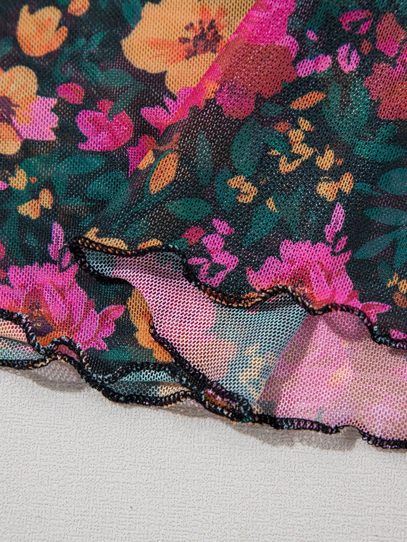 Floral Print Mock Neck Short Sleeve Top OutfitFlow
