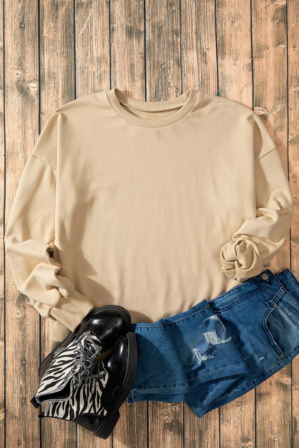 Outfit Flow - High-Low Round Neck Long Sleeve Sweatshirt