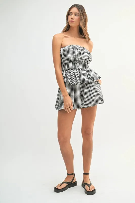 MABLE Gingham Tube Top and Shorts Set OutfitFlow