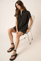 Mittoshop Button Detail Collared Neck Short Sleeve Shirt Dress OutfitFlow