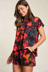 Davi & Dani Printed V Neck Short Sleeve Top and Shorts Set OutfitFlow