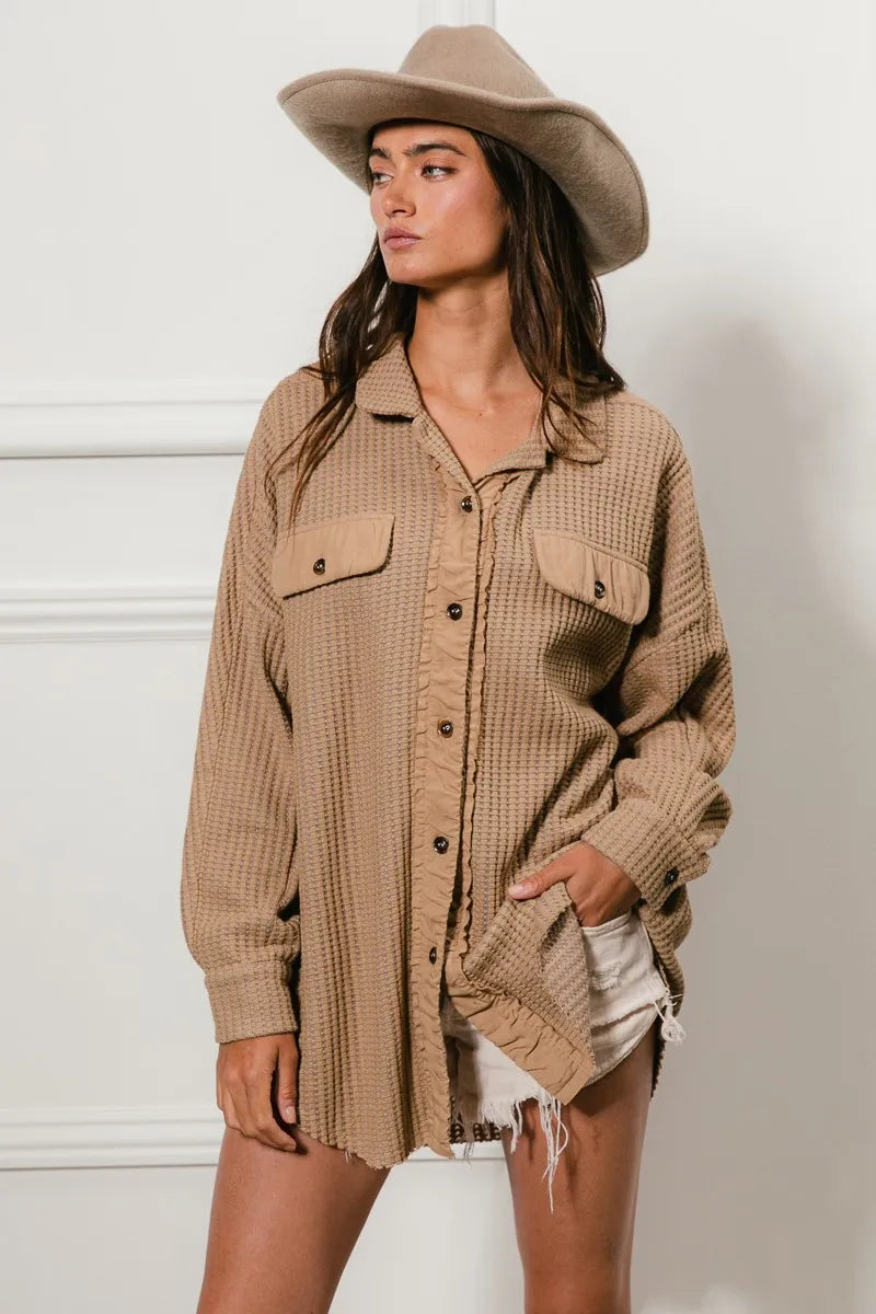 BiBi Heavy Waffle Oversized Shacket OutfitFlow