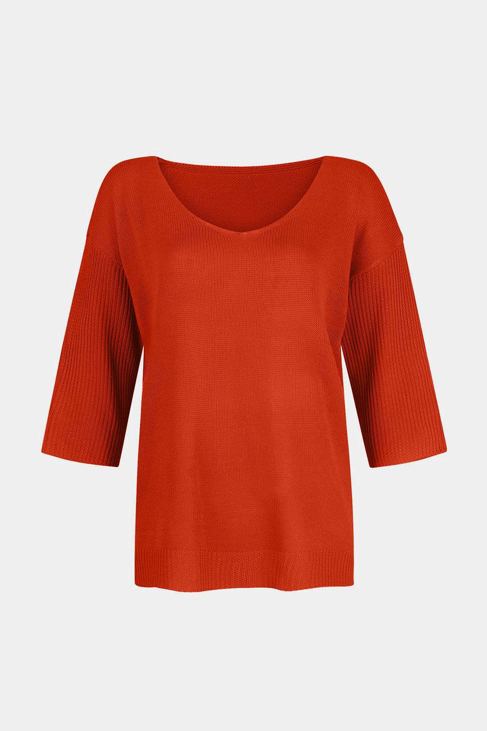 Outfit Flow - V-Neck Three-Quarter Sleeve Knit Top