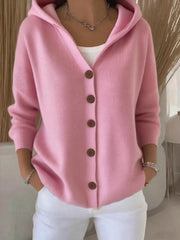 Full Size Hooded Button-Front Soft Knit Cardigan Plus Size Pink OutfitFlow