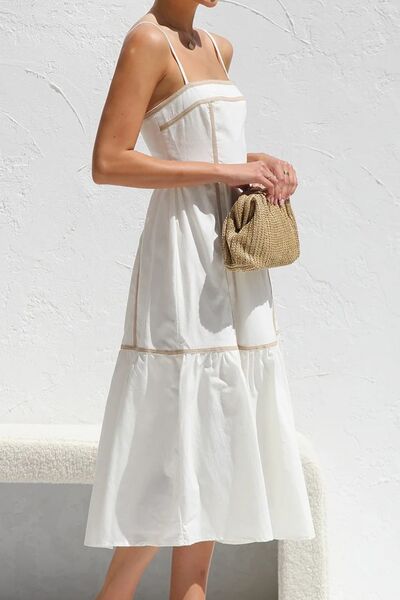 Contrast Trim Square Neck Midi Cami Dress OutfitFlow