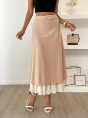 Layered Midi Skirt with Contrast Hem Detail OutfitFlow