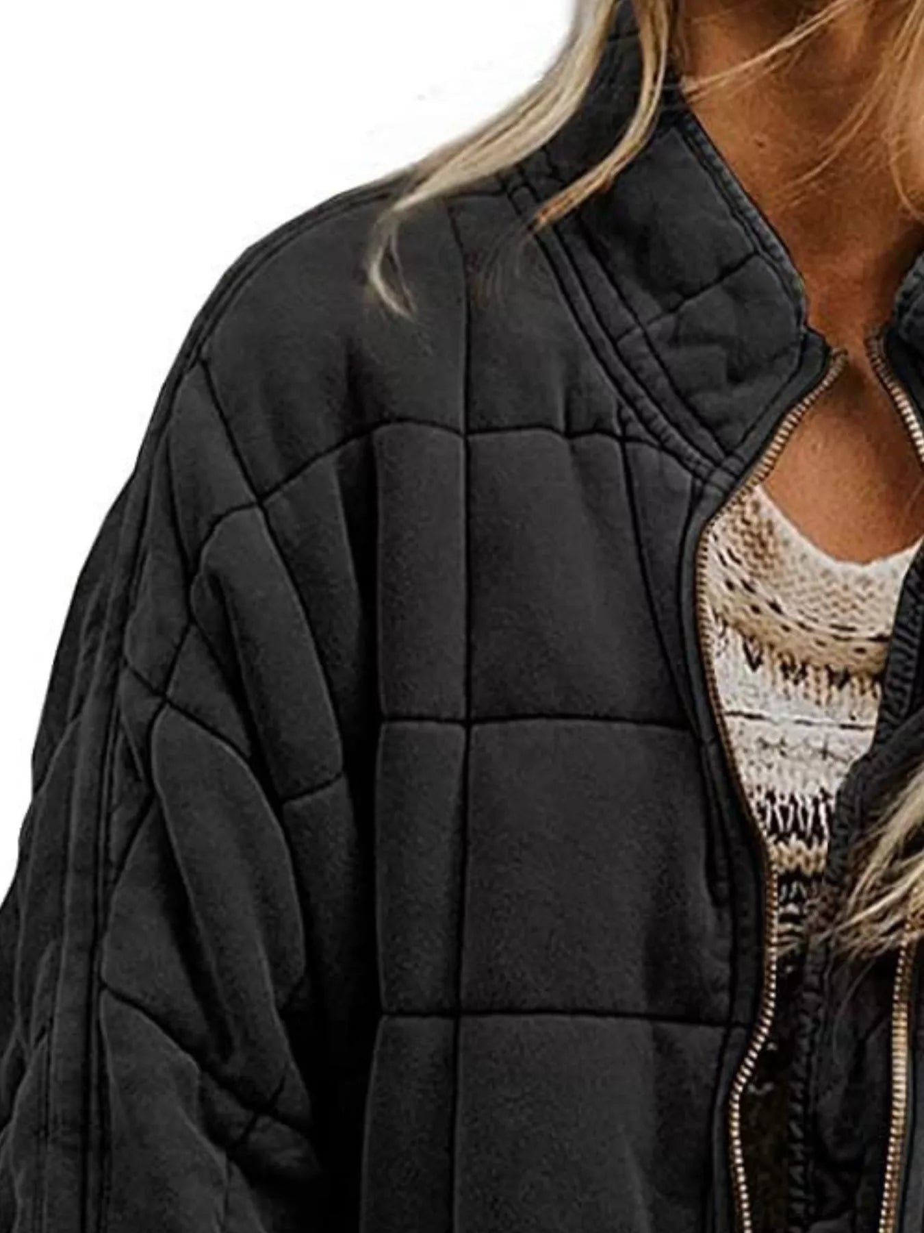Full Size Zip Up Quilted Bomber Jacket Plus Size Trendsi