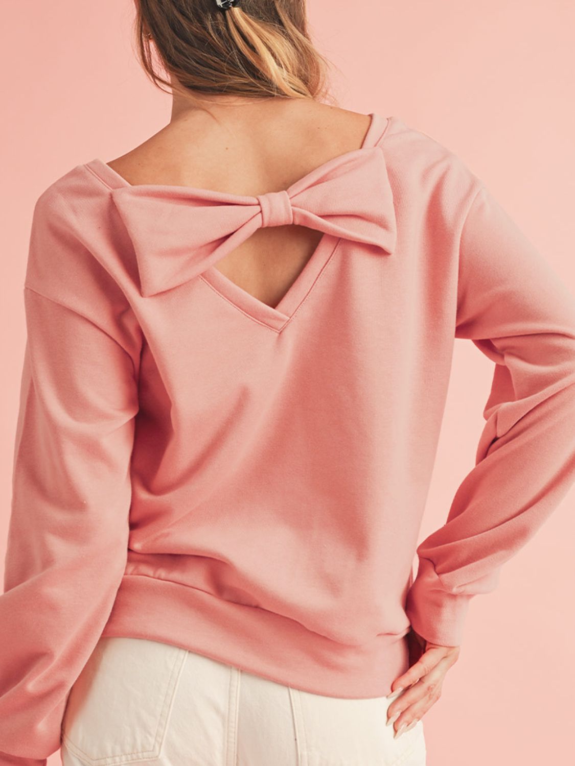 Outfit Flow - Bow Cutout Round Neck Long Sleeve Sweatshirt