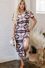 Aztec Print V-Neck Midi Dress OutfitFlow