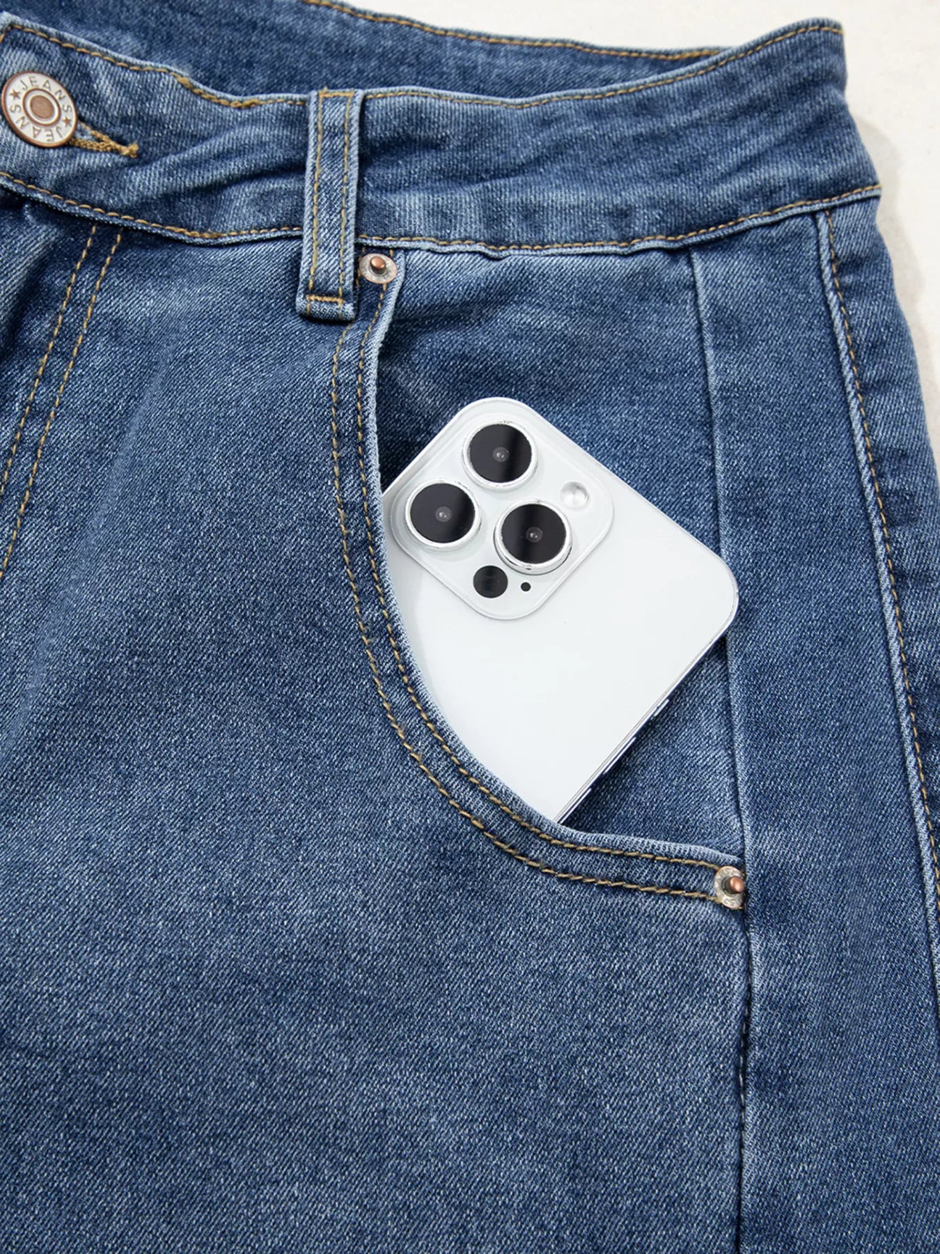 Stitched Raw Hem Wide Leg Loose Jeans OutfitFlow