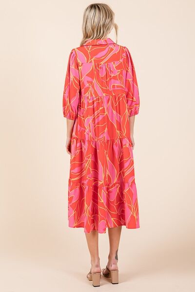 Mittoshop Tiered Printed Collared Neck Midi Dress OutfitFlow