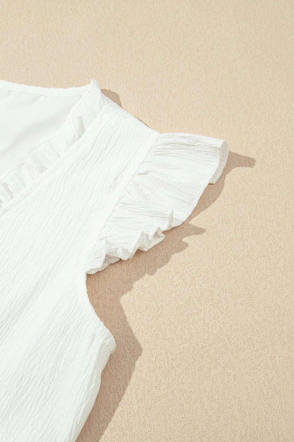 Ruffled Trim V Neck Flutter Flowy Top OutfitFlow
