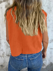 Full Size Button Down Cap Sleeve Linen Shirt Plus Size OutfitFlow