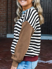 Striped Panels Colorblock Sleeve Sweater OutfitFlow