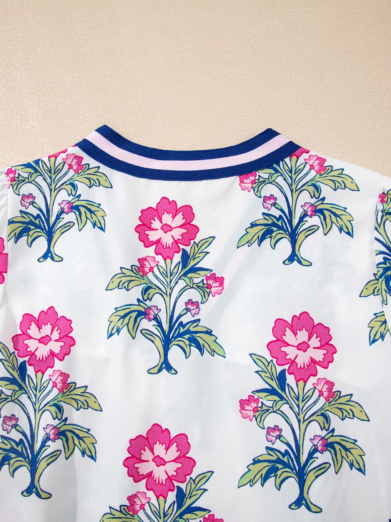 Floral Print Striped V Neck Blouse OutfitFlow