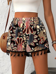 Paisley Print Tassel Hem Shorts OutfitFlow