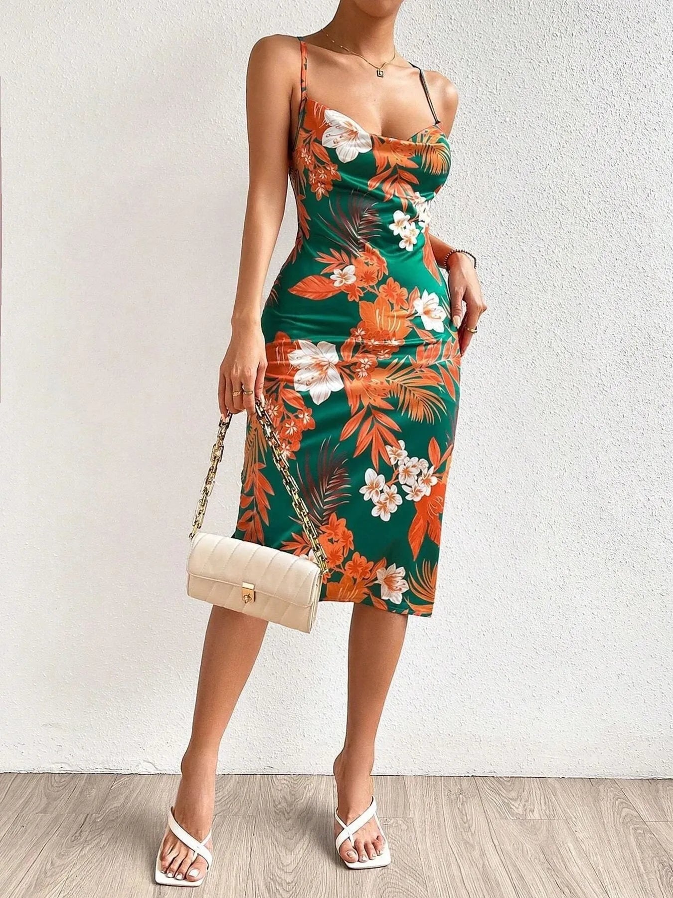 Crisscross Back Floral Print Bodycon Dress OutfitFlow