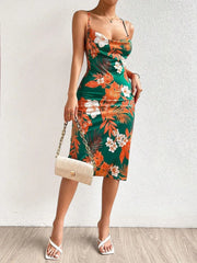Crisscross Back Floral Print Bodycon Dress OutfitFlow