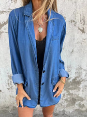 Full Size Button Down Denim Blazer Plus Size Trendsi
