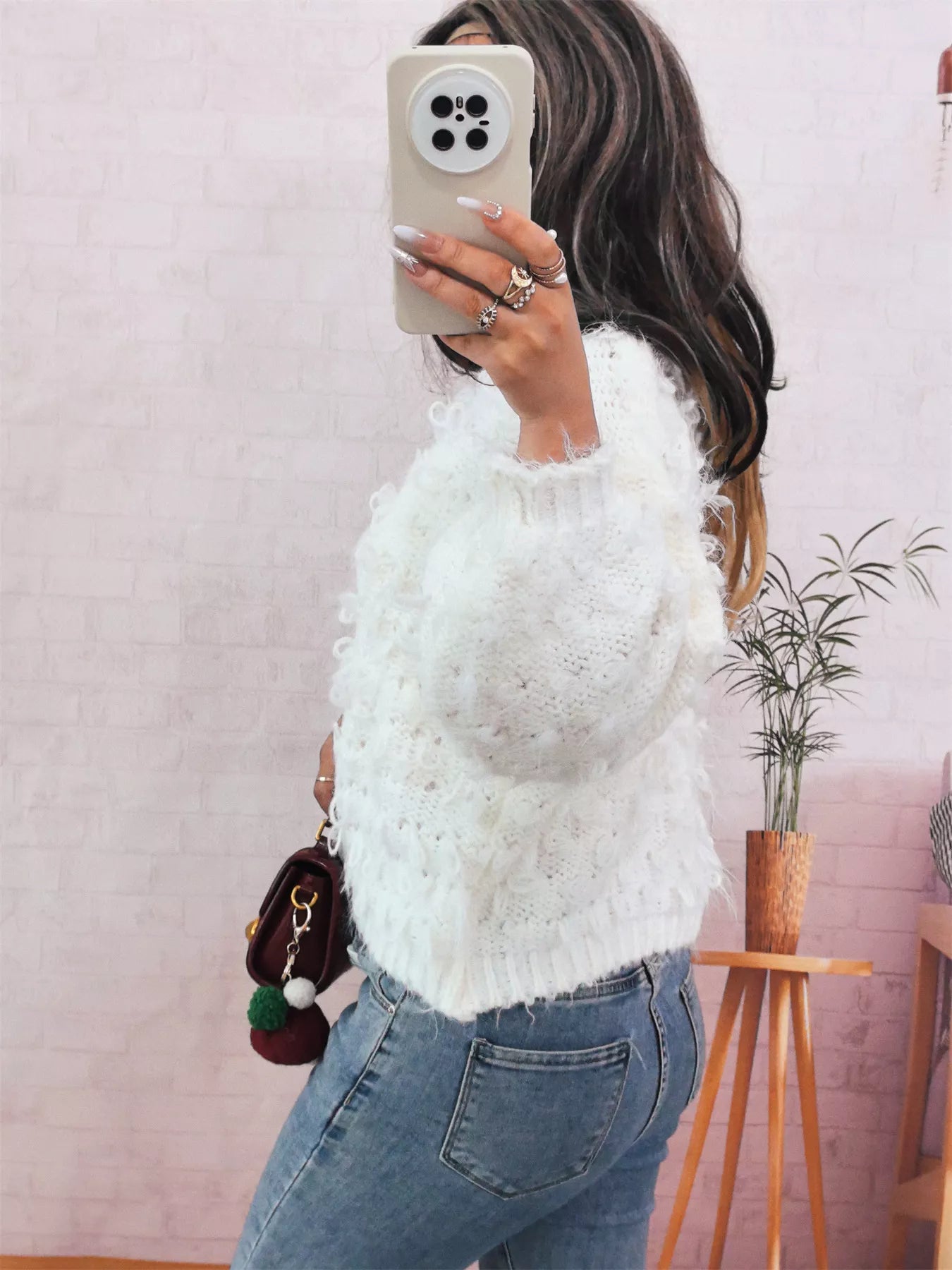 Chunky Round Neck Long Sleeve Sweater OutfitFlow
