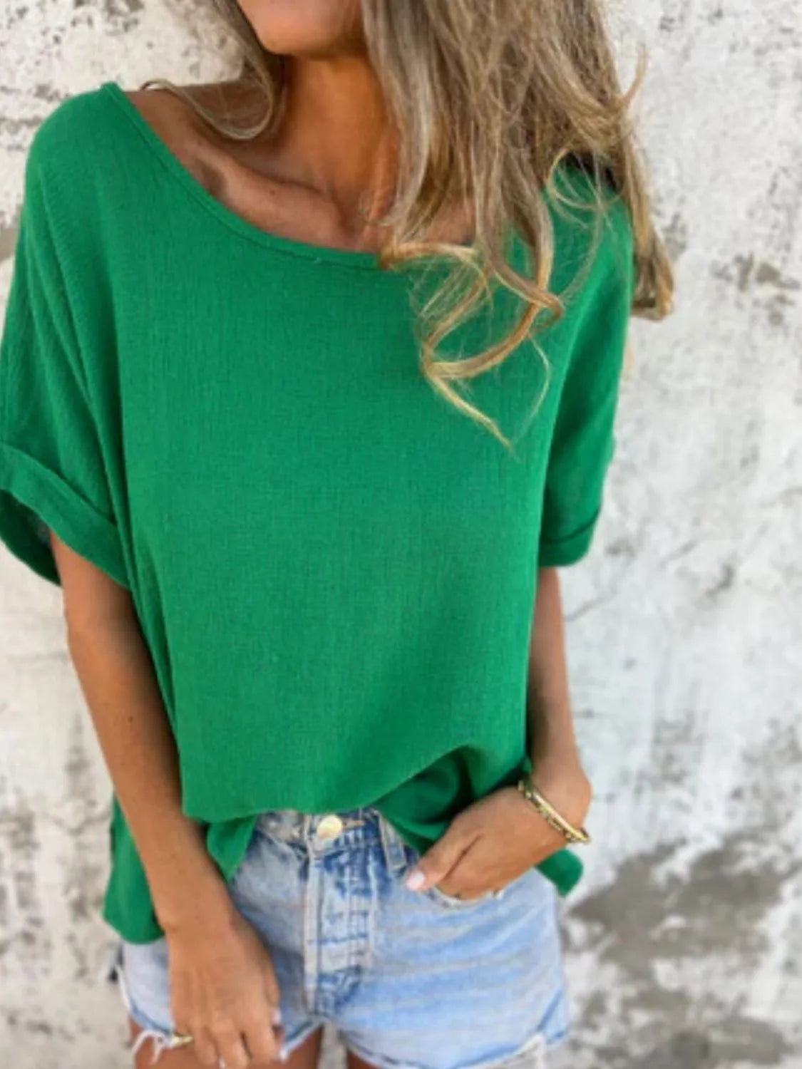 Full Size Round Neck Short Sleeve T-Shirt Plus Size Green OutfitFlow