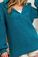 BiBi Raw Edge Detail V-Neck Sweater Hoodie OutfitFlow